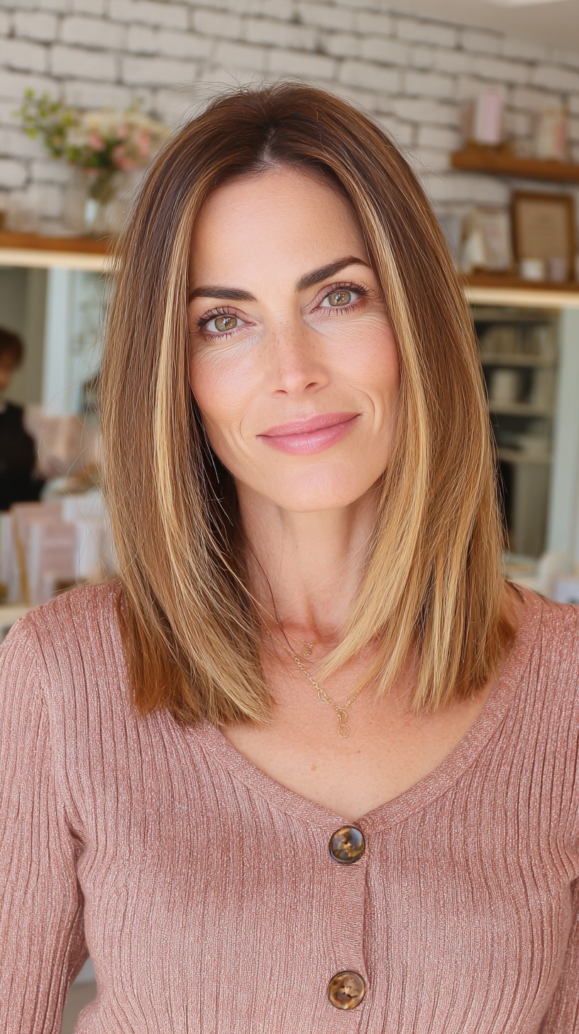 Chic Mid-Length Straight Cut with Subtle Blonde Highlights