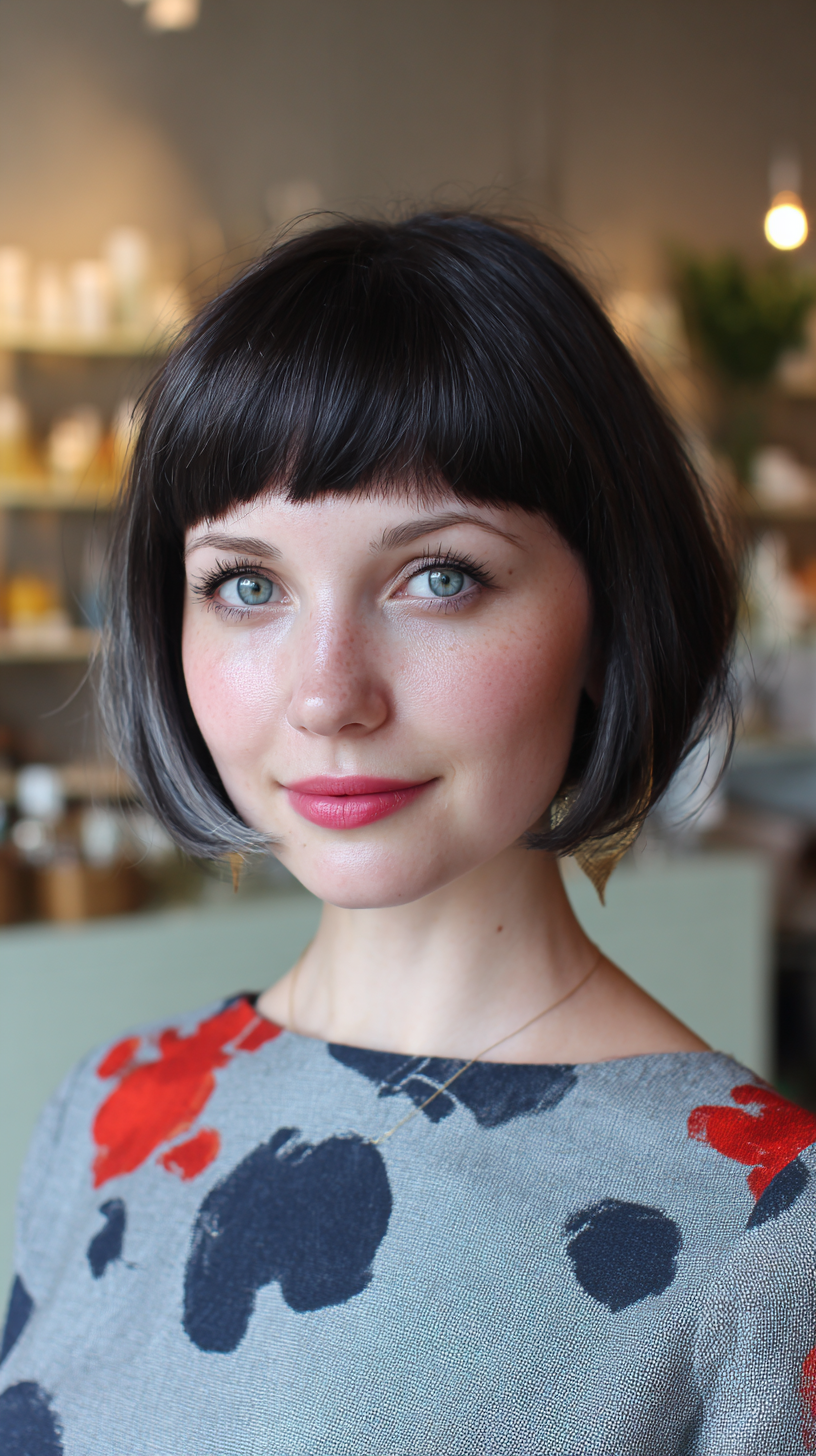 Chic Textured Bob with Straight Bangs
