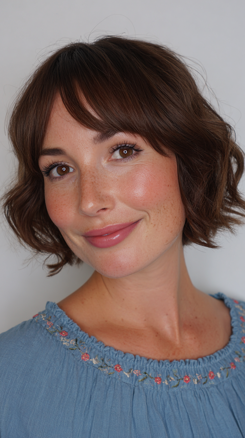 Chic Textured Bob with Subtle Waves and Soft Bangs