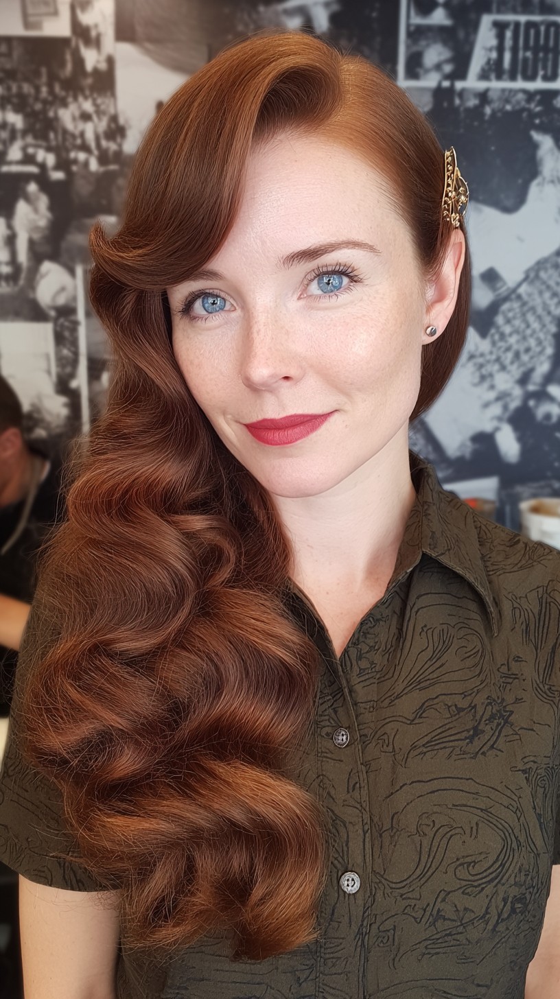 Classic Hollywood Waves with Modern Auburn Tint