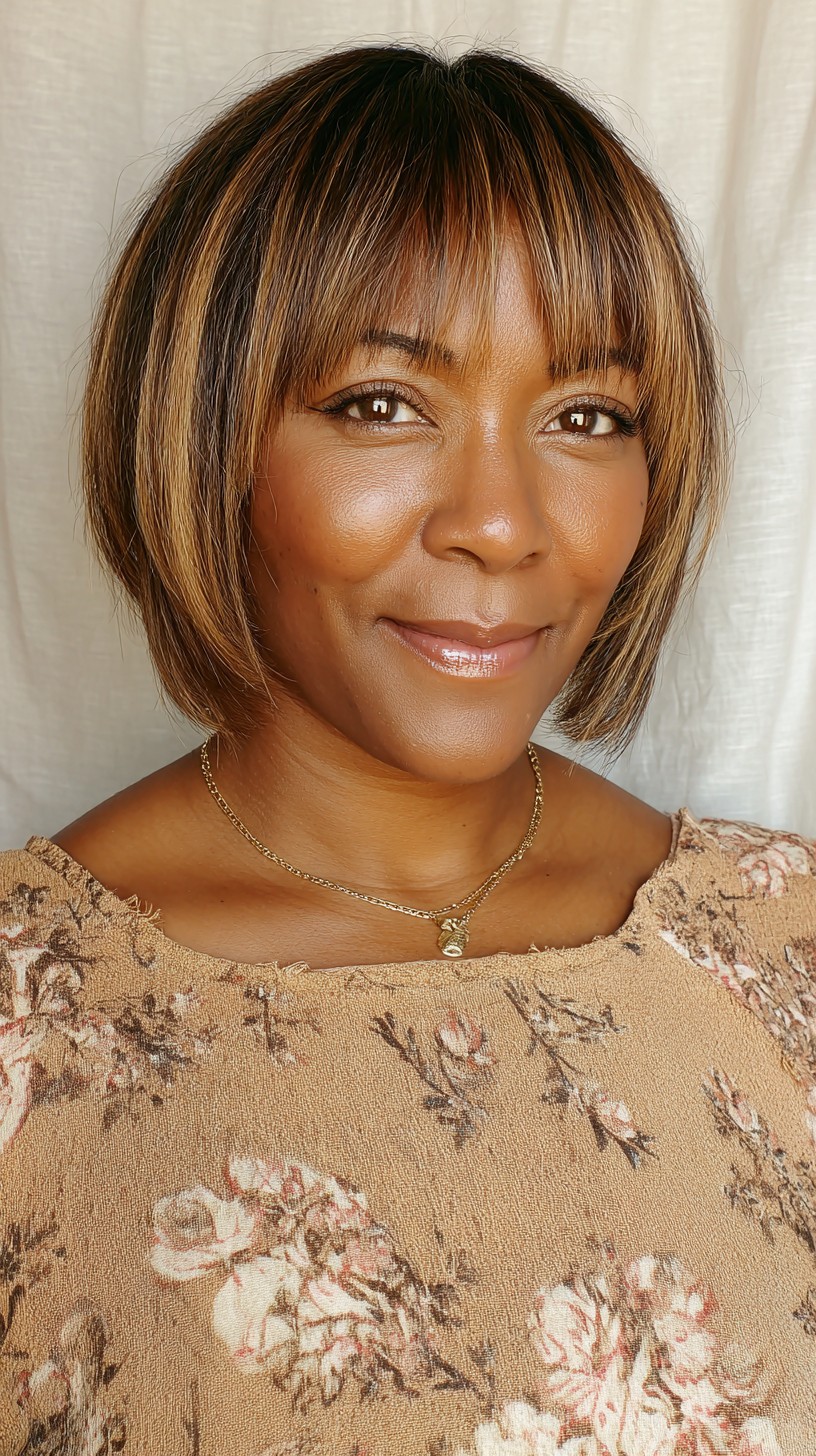 Dynamic Chestnut Bob with Blonde Accents
