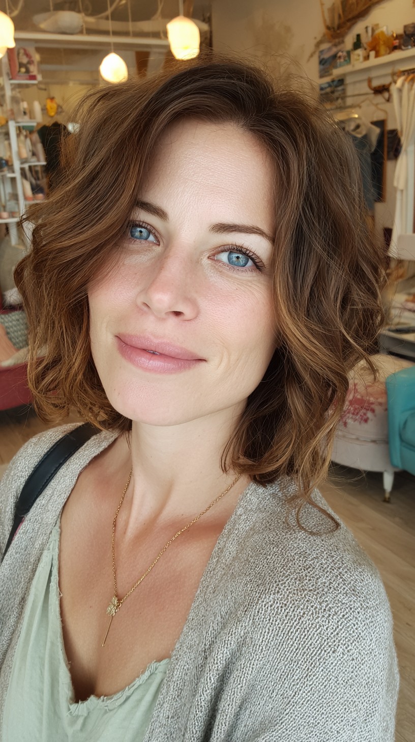 Effortless Chestnut Waves with Subtle Highlights