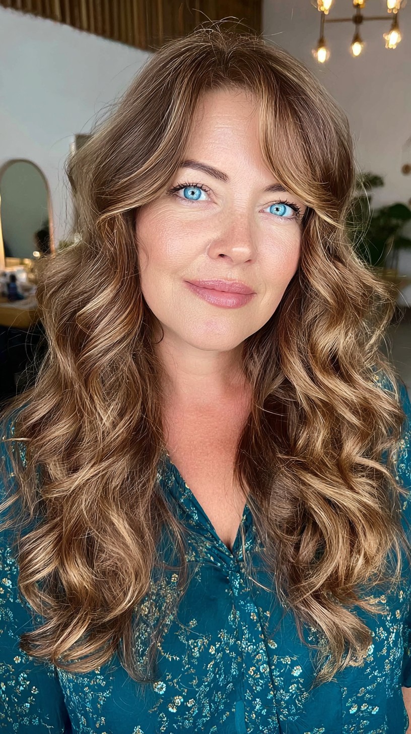 Flowing Chestnut Waves with Golden Highlights