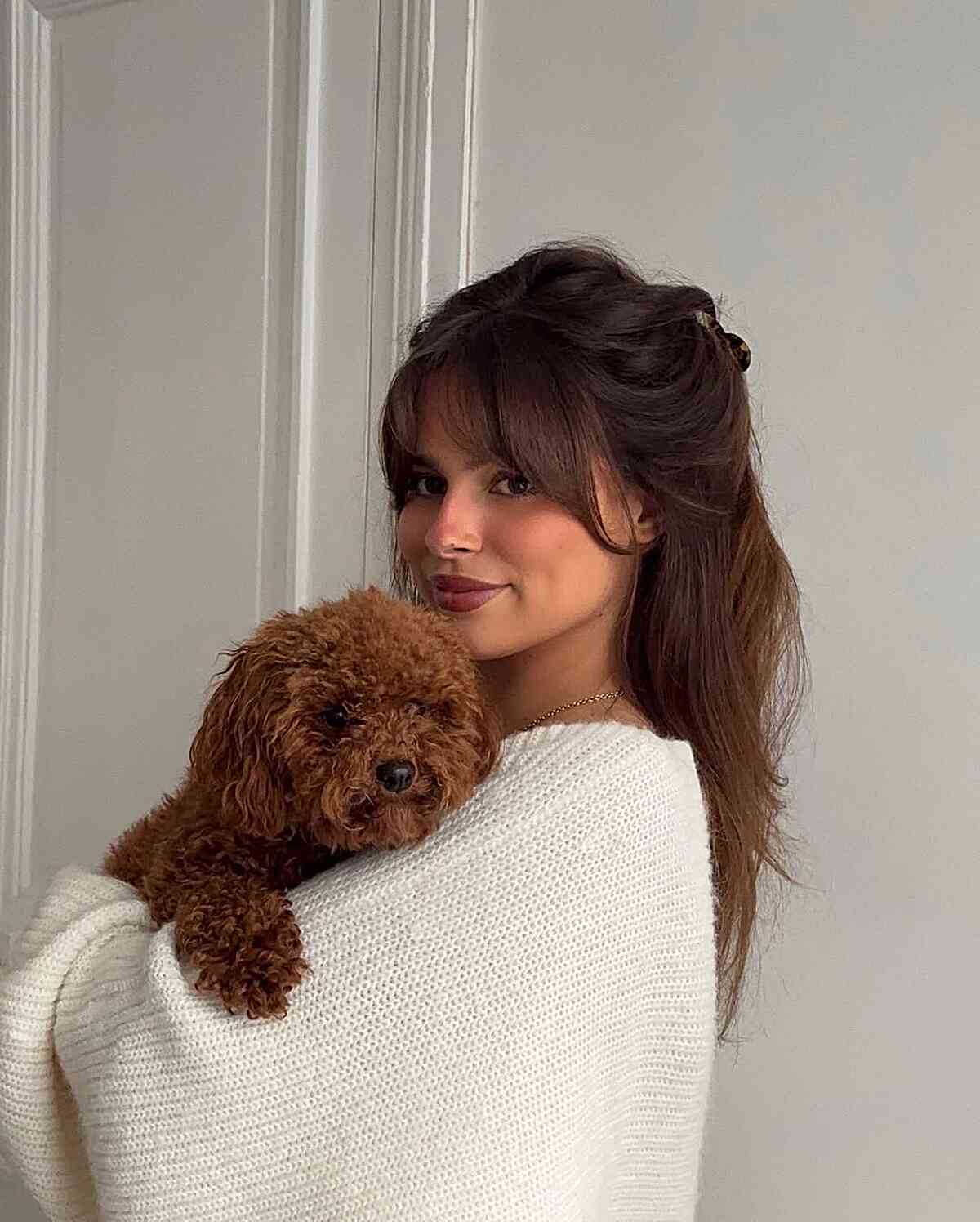 Half Up Half Down Style with Curtain Bangs