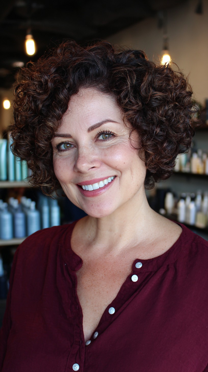 Lively Chestnut Curls with Voluminous Texture