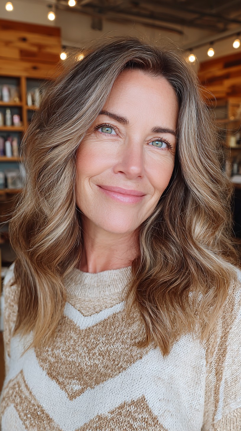 Natural Waves with Face-Framing Highlights and Lowlights