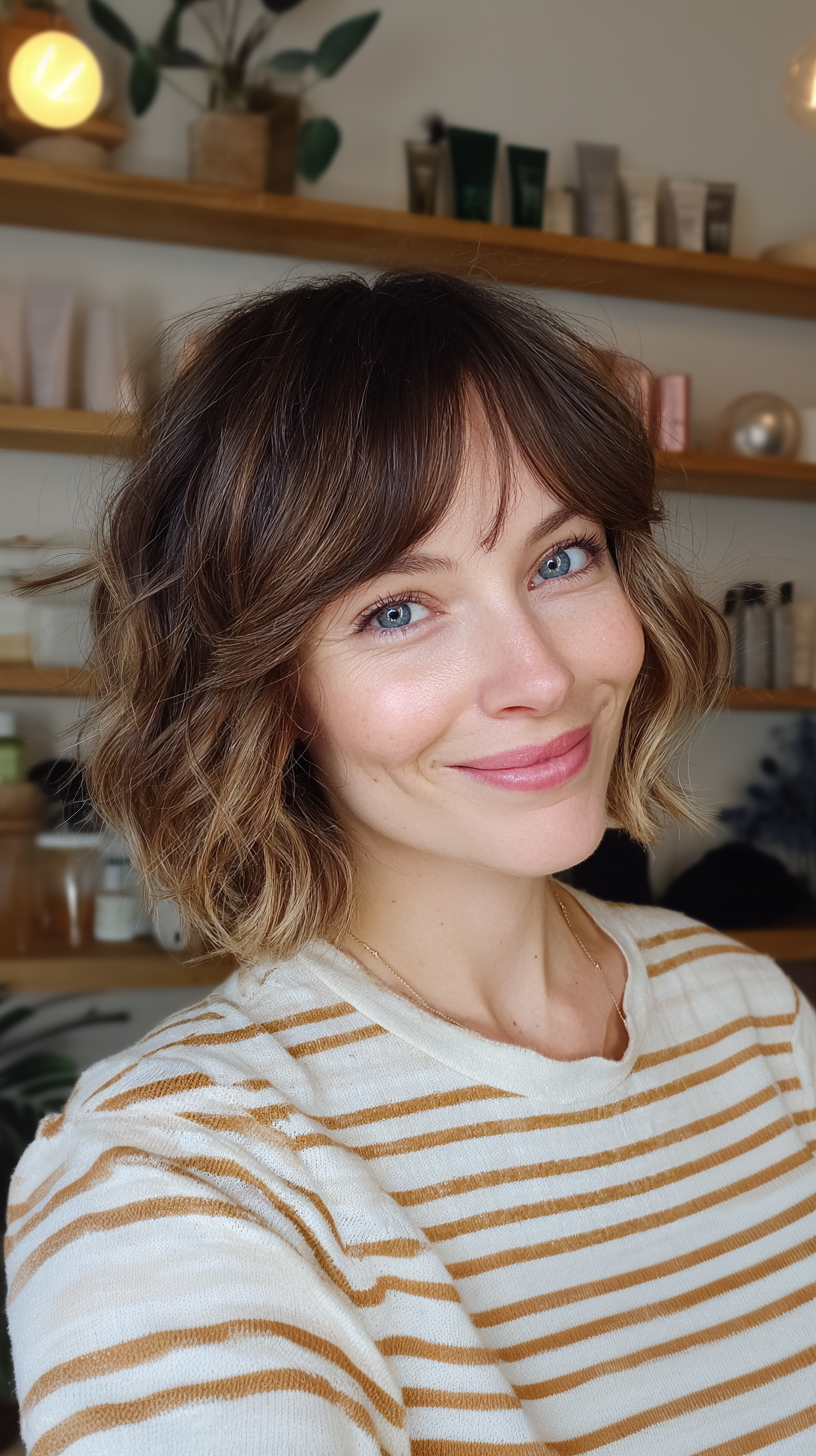 Playful Curly Bob with Soft Bangs