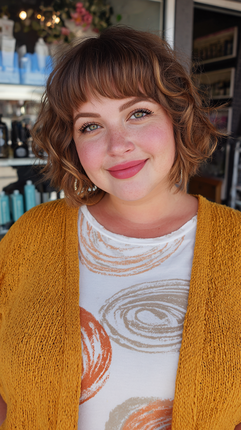 Playful Curly Bob with Textured Bangs