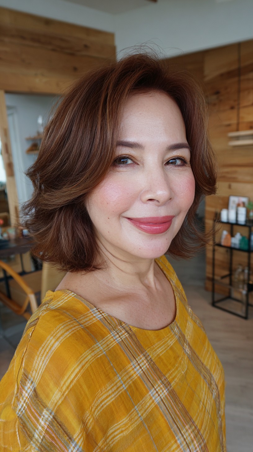 Rich Auburn Shoulder-Length Bob with Soft Waves