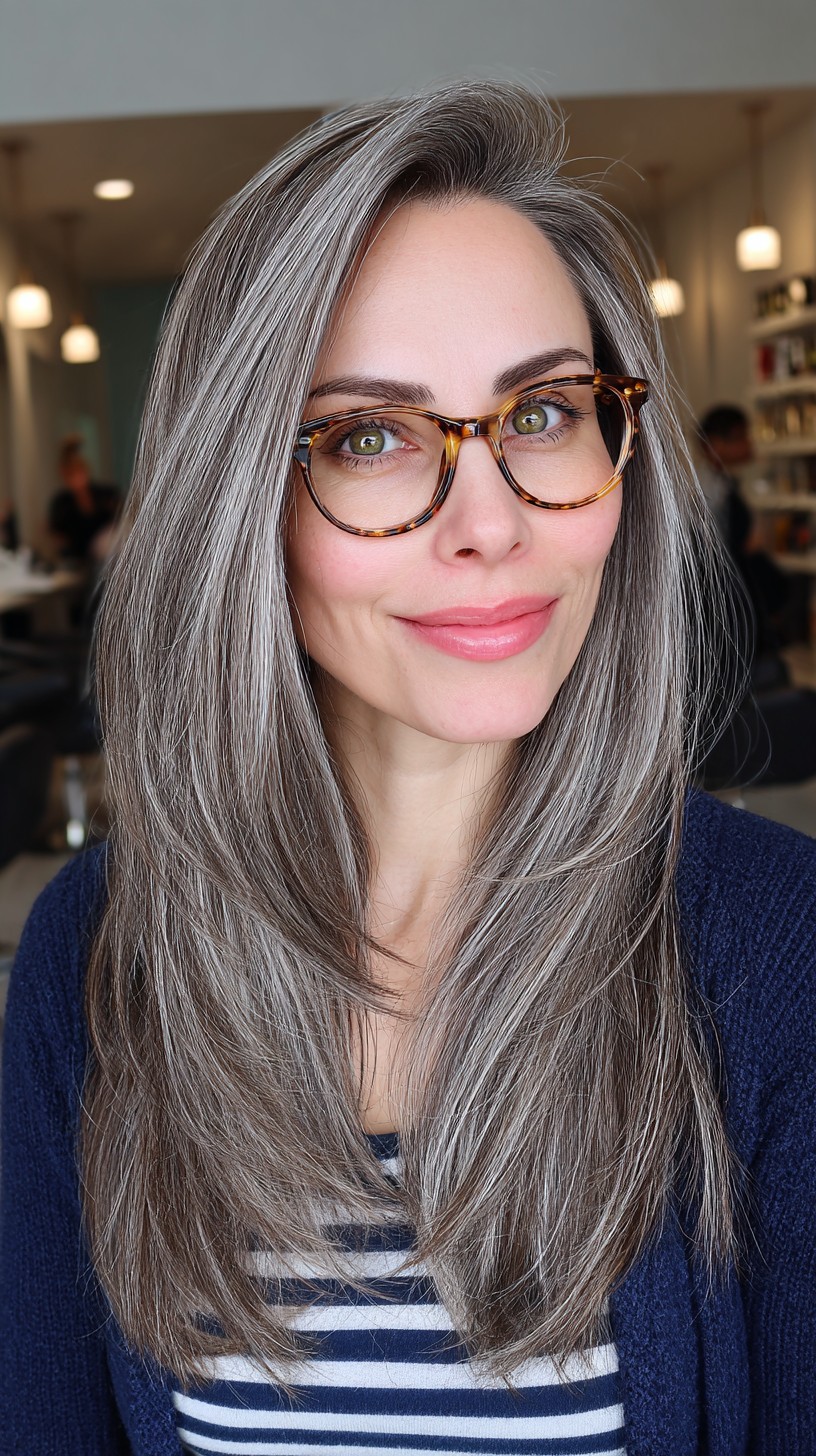 Silvery-Sleek Mid-Length Layered Cut