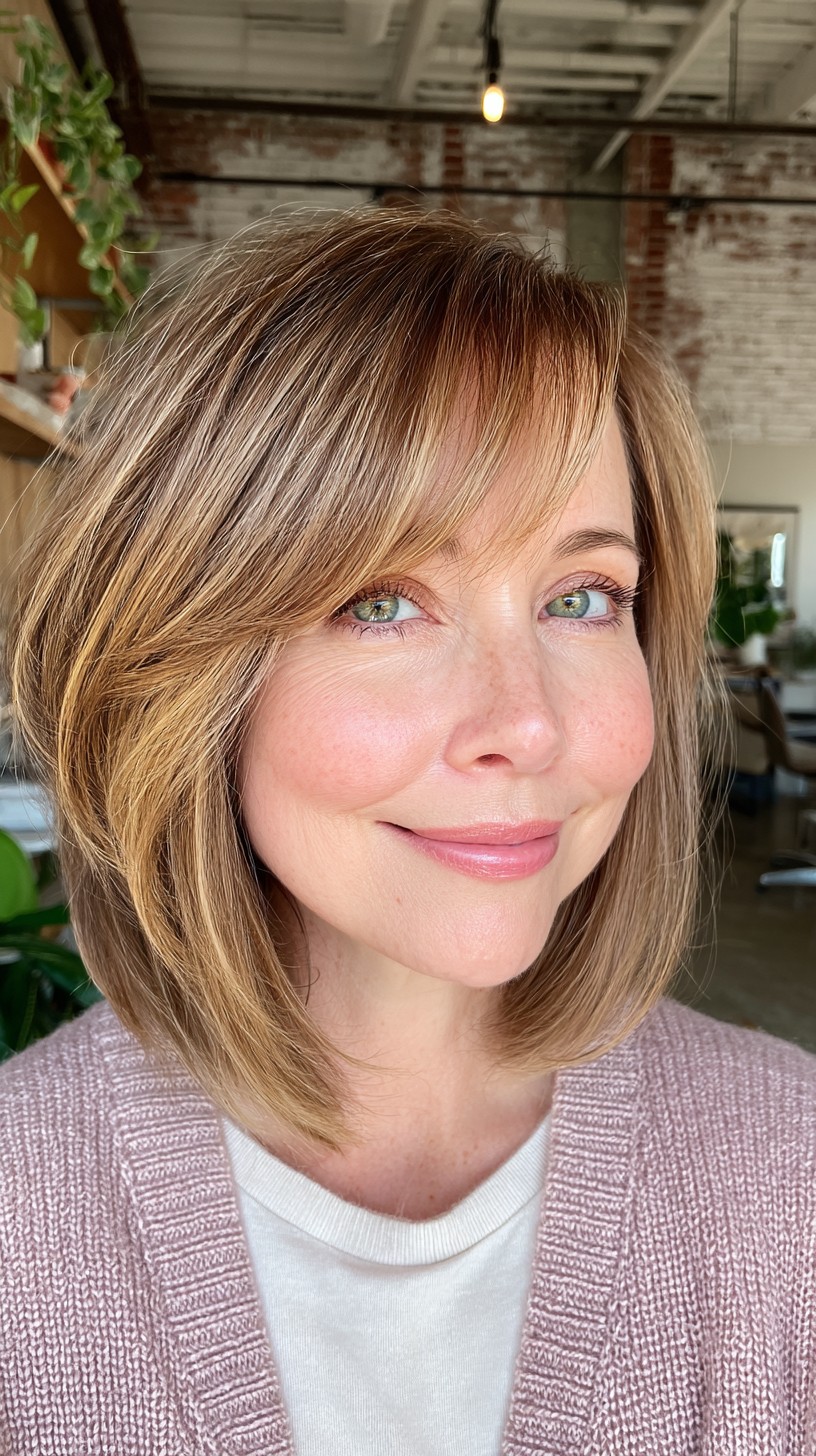 Soft Caramel Highlights with Layered Bob