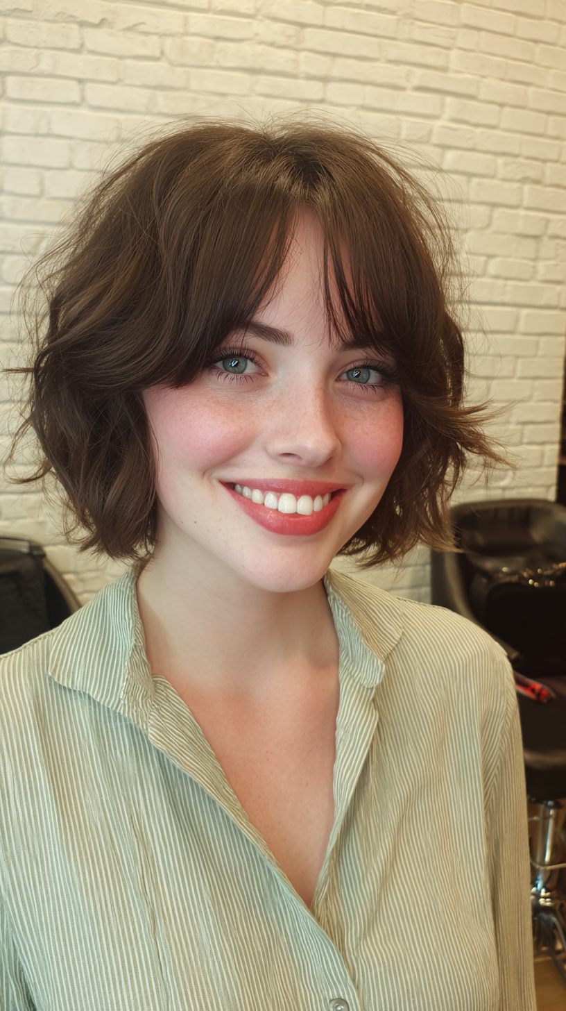 Textured Wavy Bob with Wispy Bangs