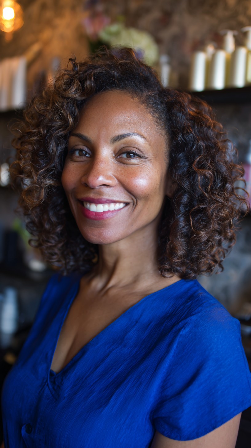 Vibrant Curly Caramel Highlights with Natural Volume