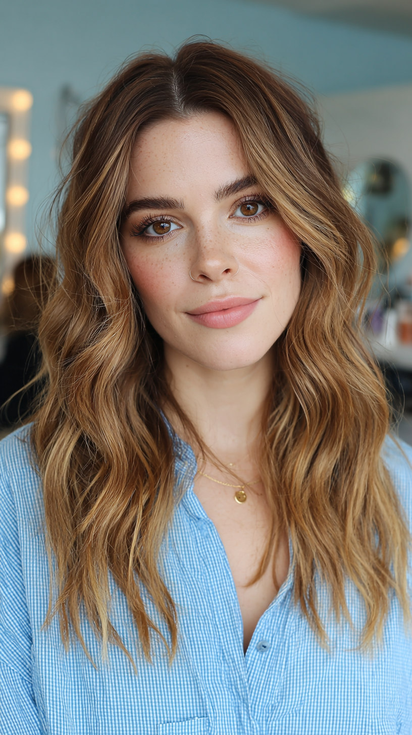 Warm Copper and Blonde Balayage with Soft Beachy Waves