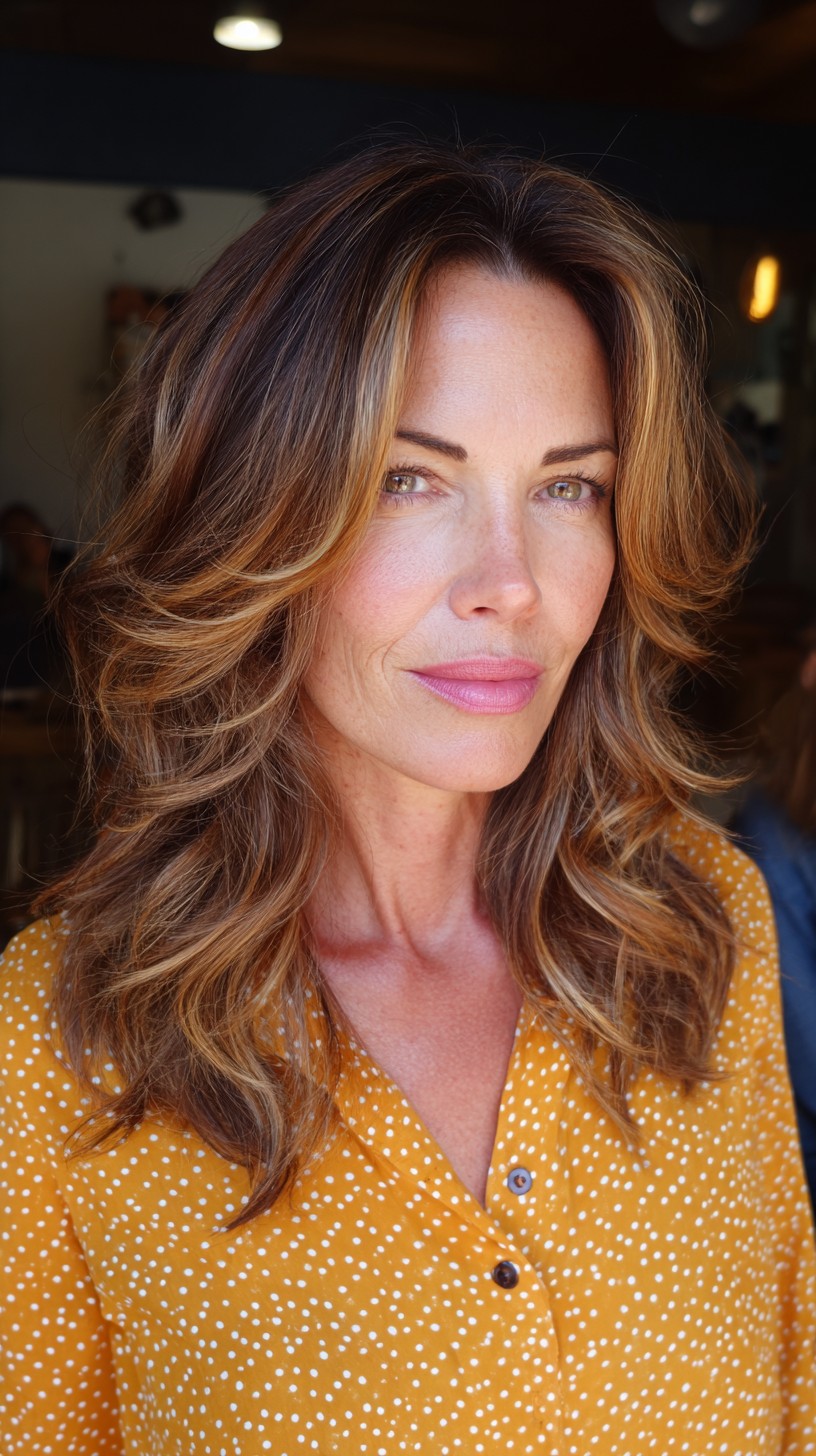 Brunette Cascading Waves with Subtle Highlights