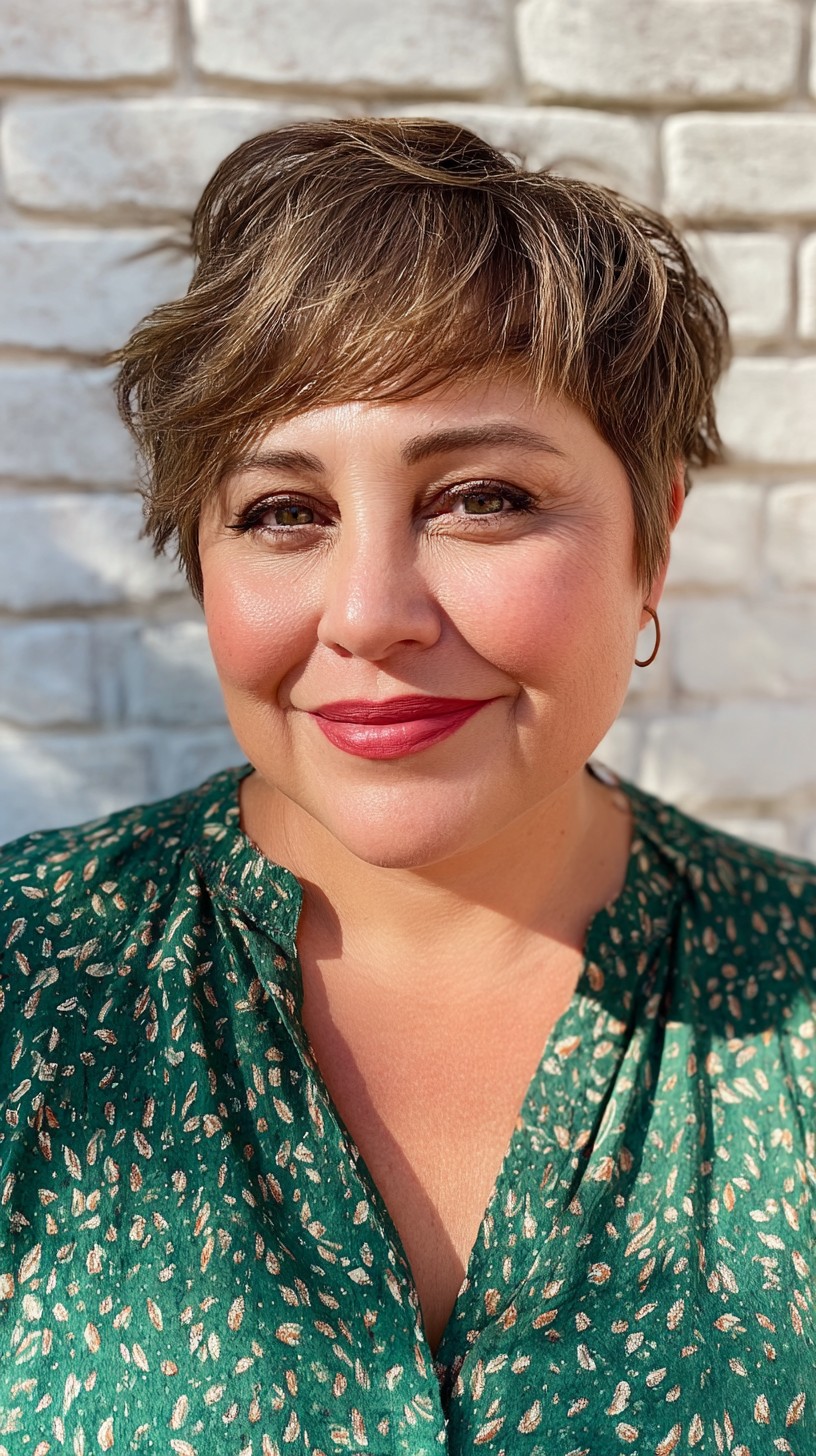 Brunette Pixie with Sweeping Bangs