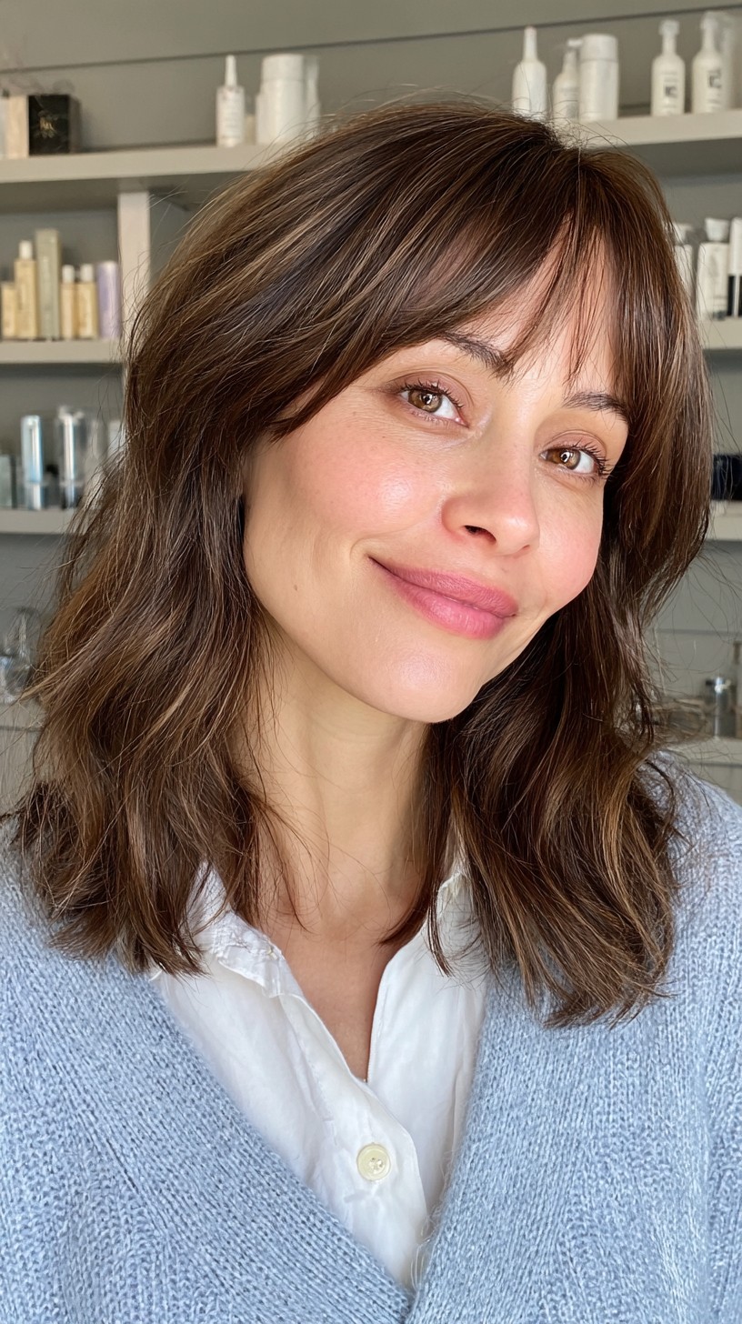 Brunette Textured Bob with Soft Bangs
