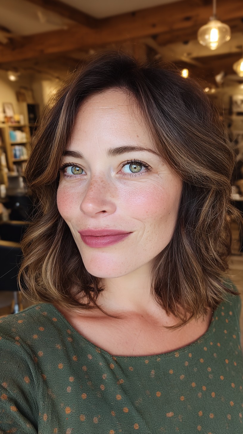 Casual Chestnut Waves with Subtle Highlights