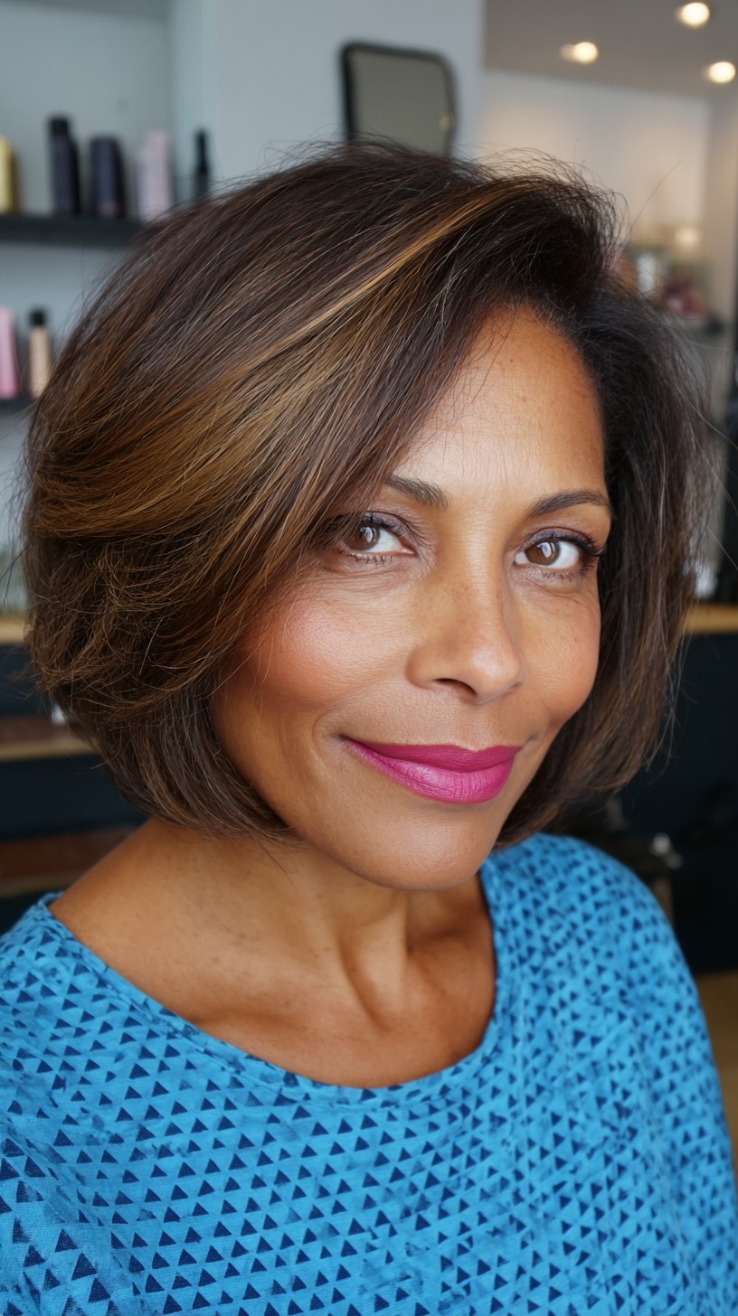 Chic Brunette Bob with Copper Highlights