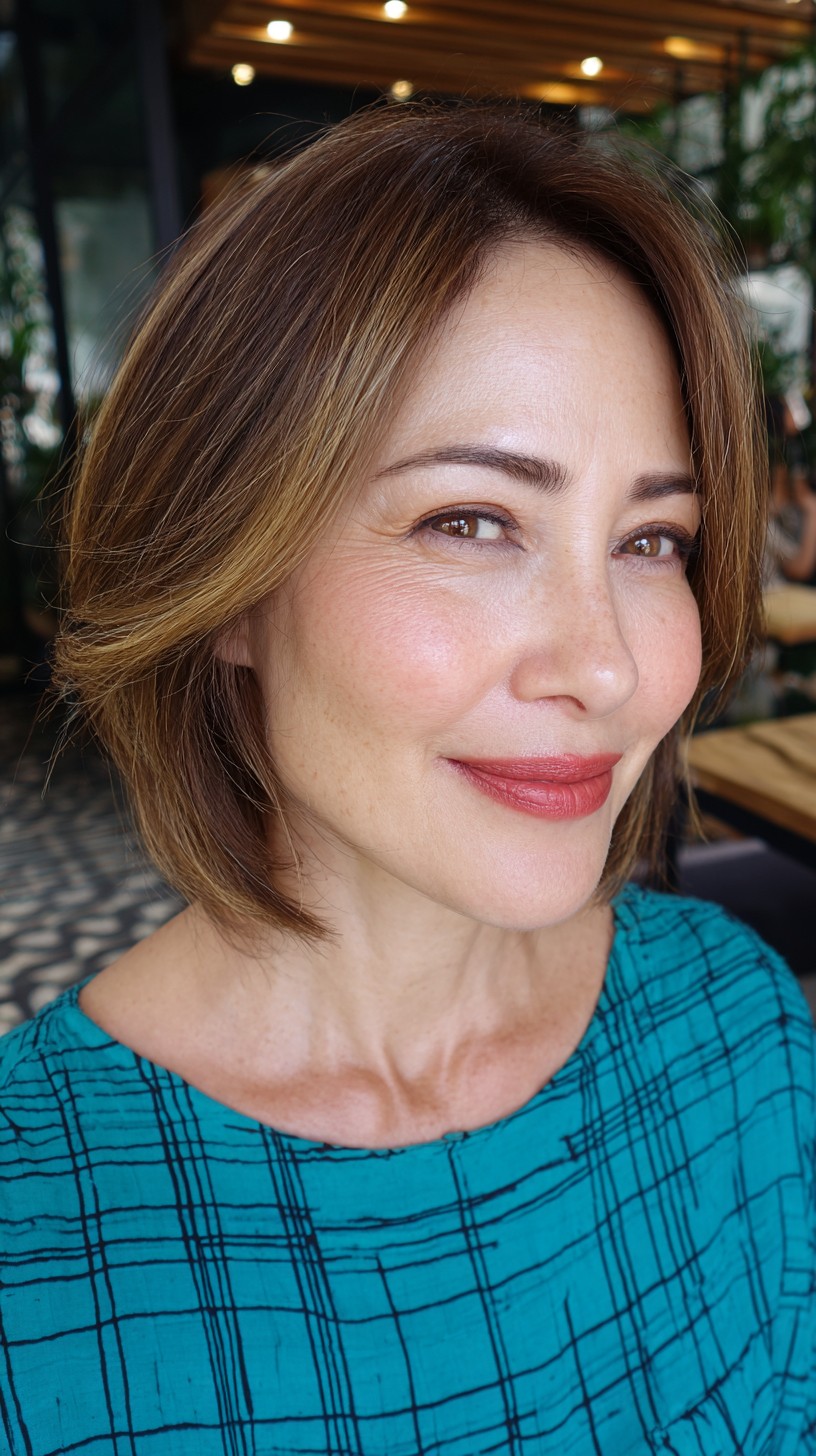 Chic Chestnut A-Line Bob with Subtle Balayage