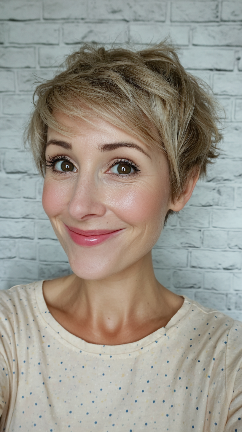Chic Textured Pixie Cut with Soft Blonde Highlights