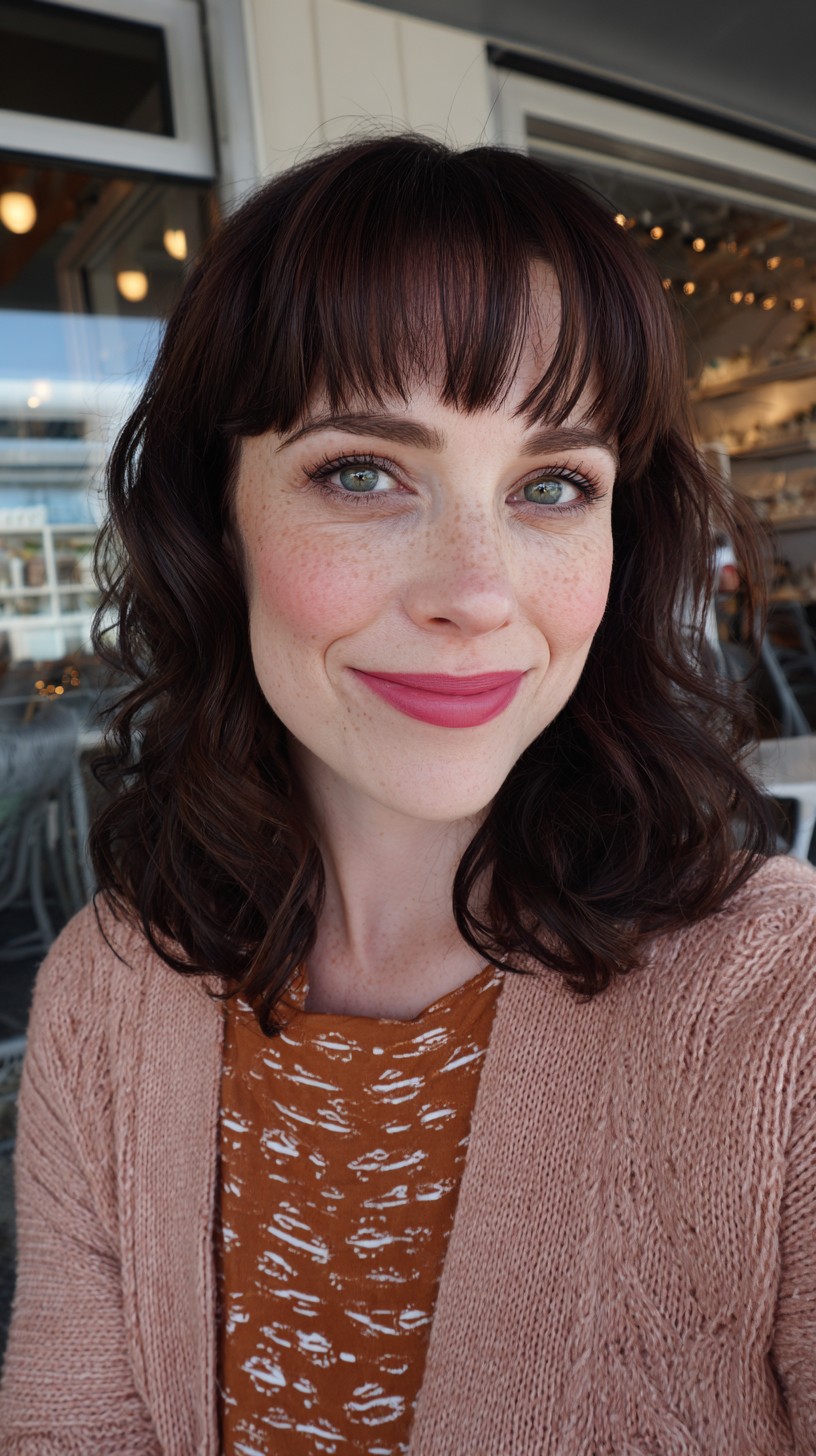 Curled Chocolate Bob with Wispy Bangs
