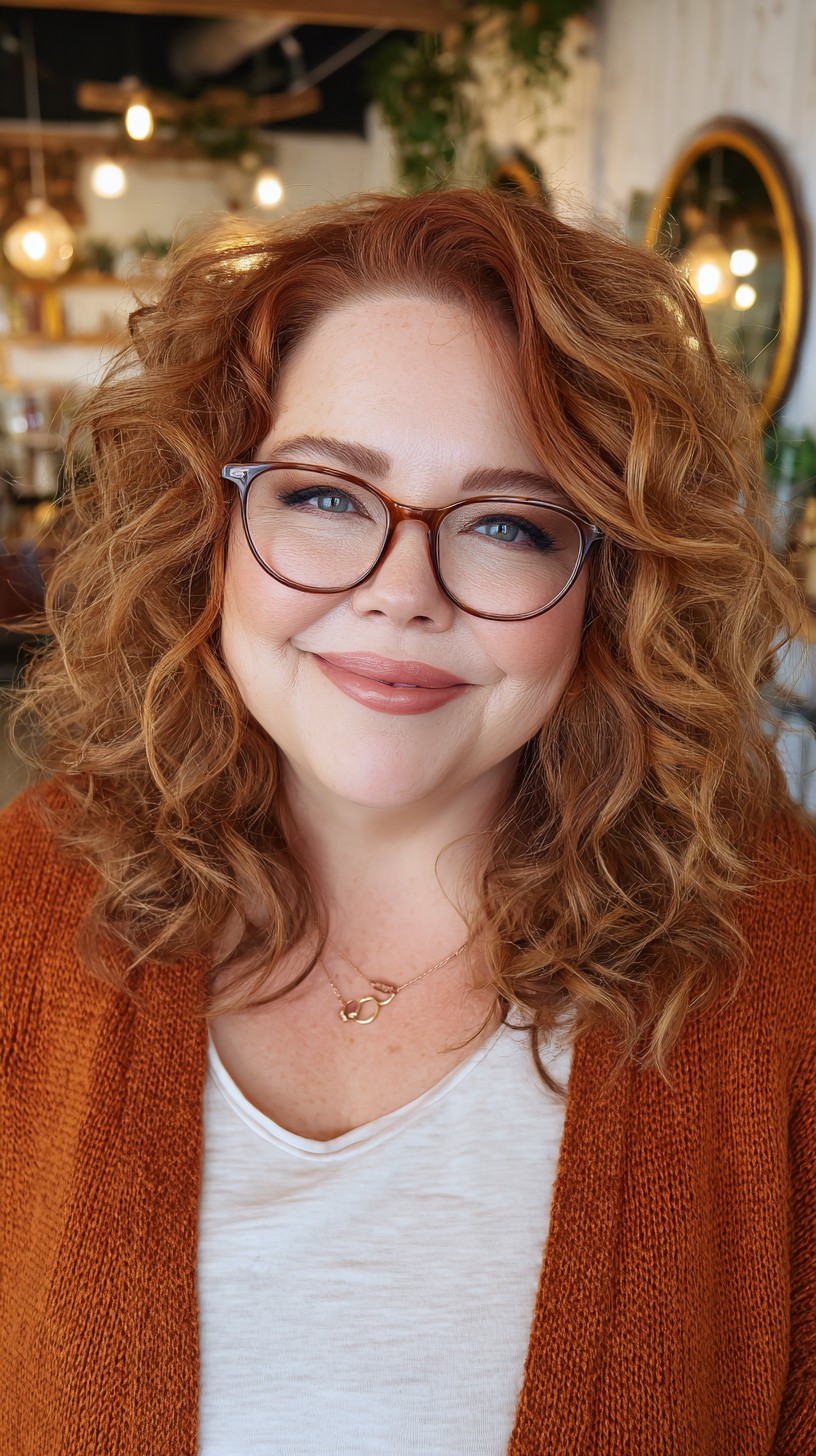 Curly Copper Layered Bob for Round Faces