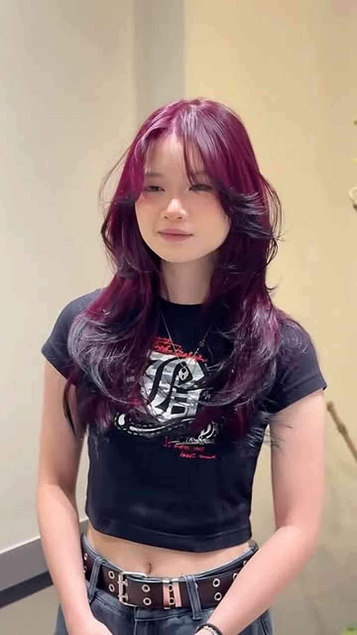 Dynamic Wolf Cut with Rich Burgundy Highlights