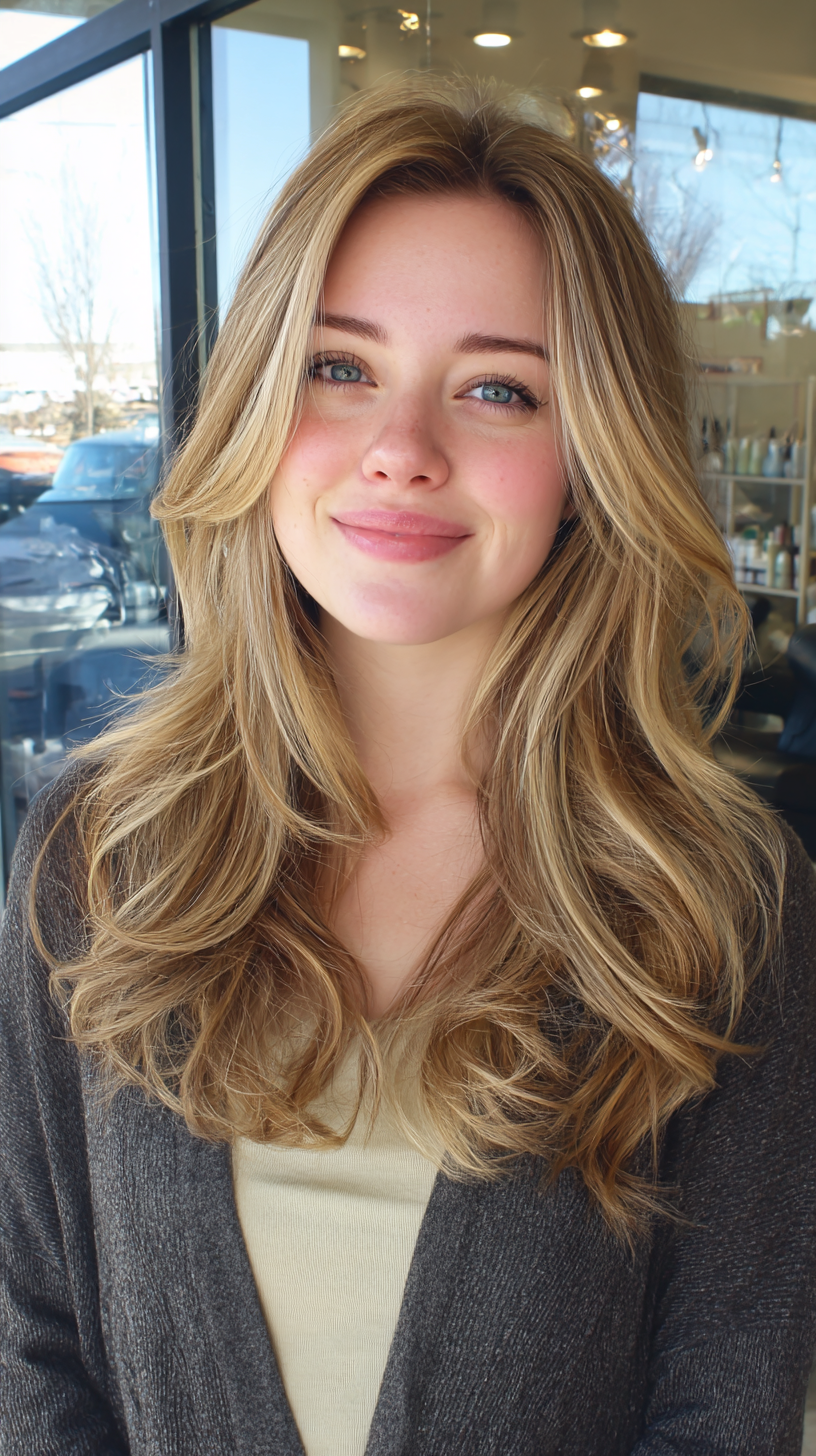 Effortlessly Layered Blonde Waves with Natural Shine