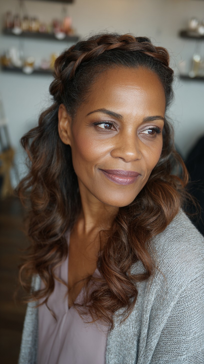 Elegant Braided Crown with Loose Curls