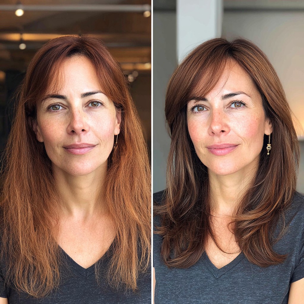 Elegant Feathered Brunette Balayage for Medium Hair