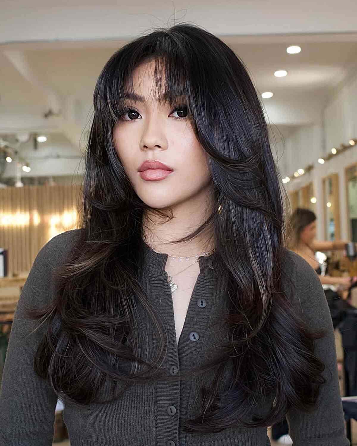 Elegant Layered Long Hair with Side Part