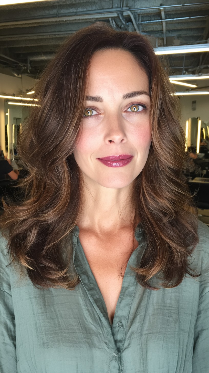 Flowing Chestnut Waves with Subtle Textured Layers