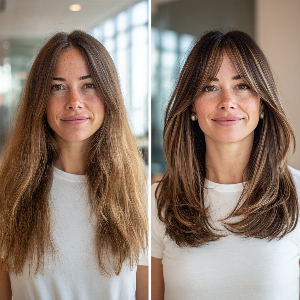 Gorgeous Copper and Blonde Balayage with Soft Layered Face-Framing Pieces