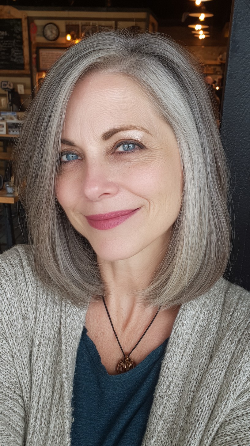 Graceful Silver Layered Bob for Mature Women
