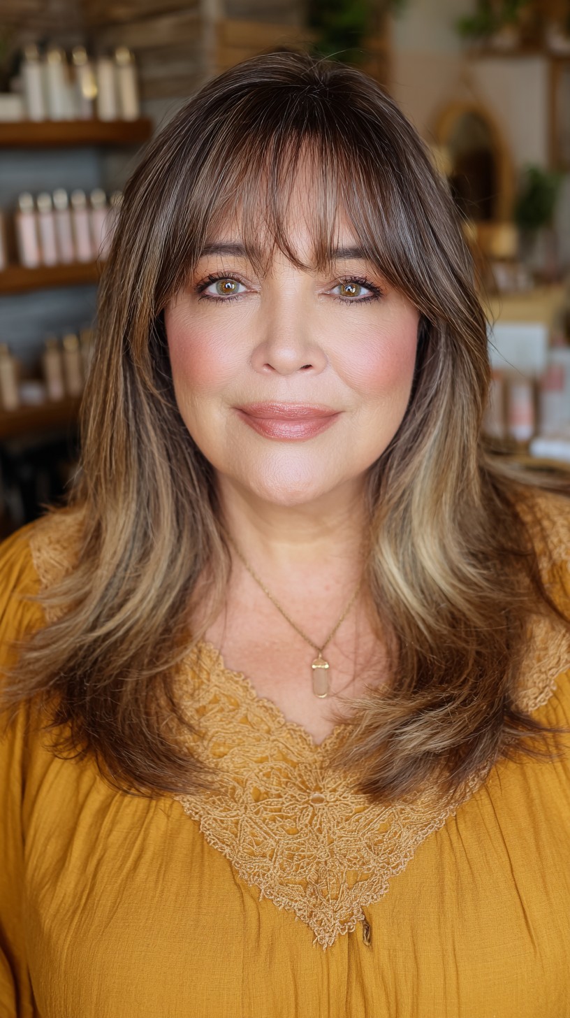 Layered Chestnut Waves with Soft Fringe