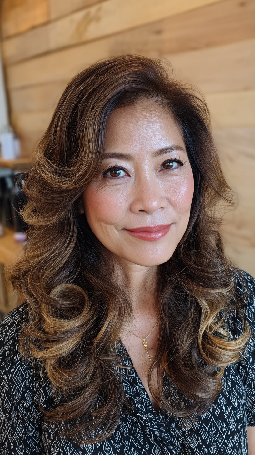 Luxurious Caramel Swirls with Voluminous Curls