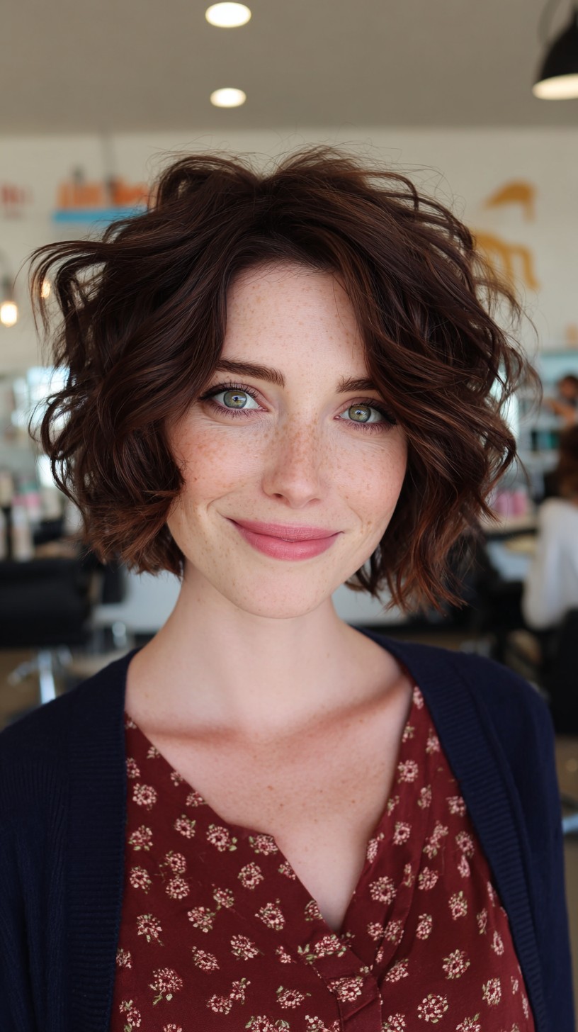 Playful Short Shag with Defined Curls and Subtle Layers