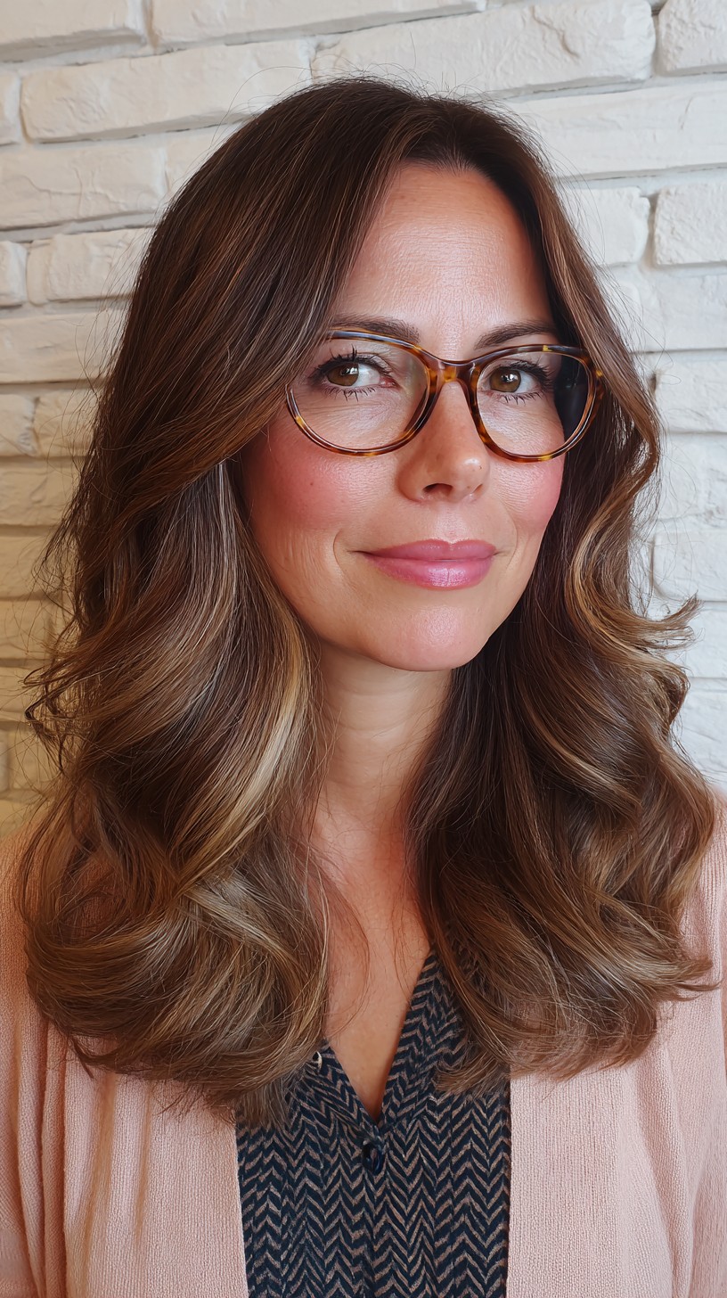 Polished Caramel Brunette Waves with Warm Highlights
