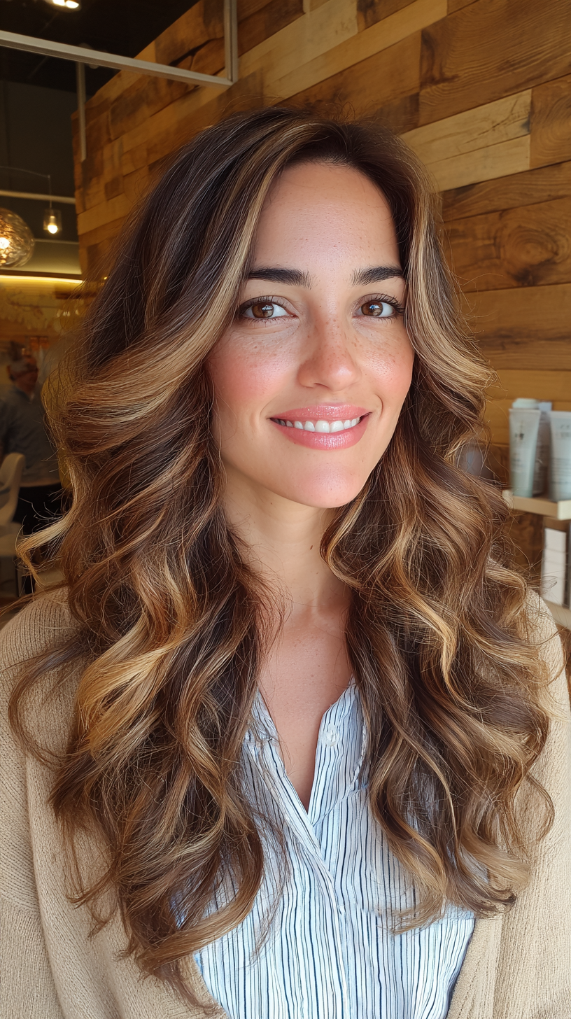 Radiant Copper and Blonde Balayage with Defined Curls