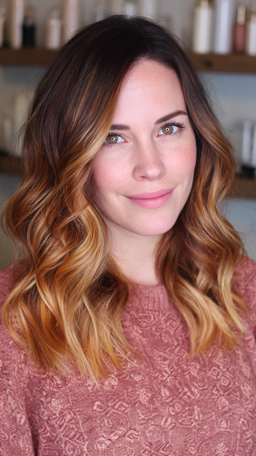 Radiant Copper and Blonde Balayage with Soft Waves