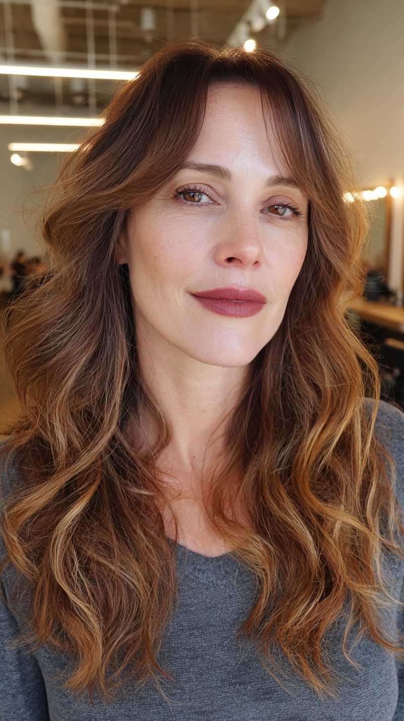 Rich Caramel Balayage with Cascading Waves