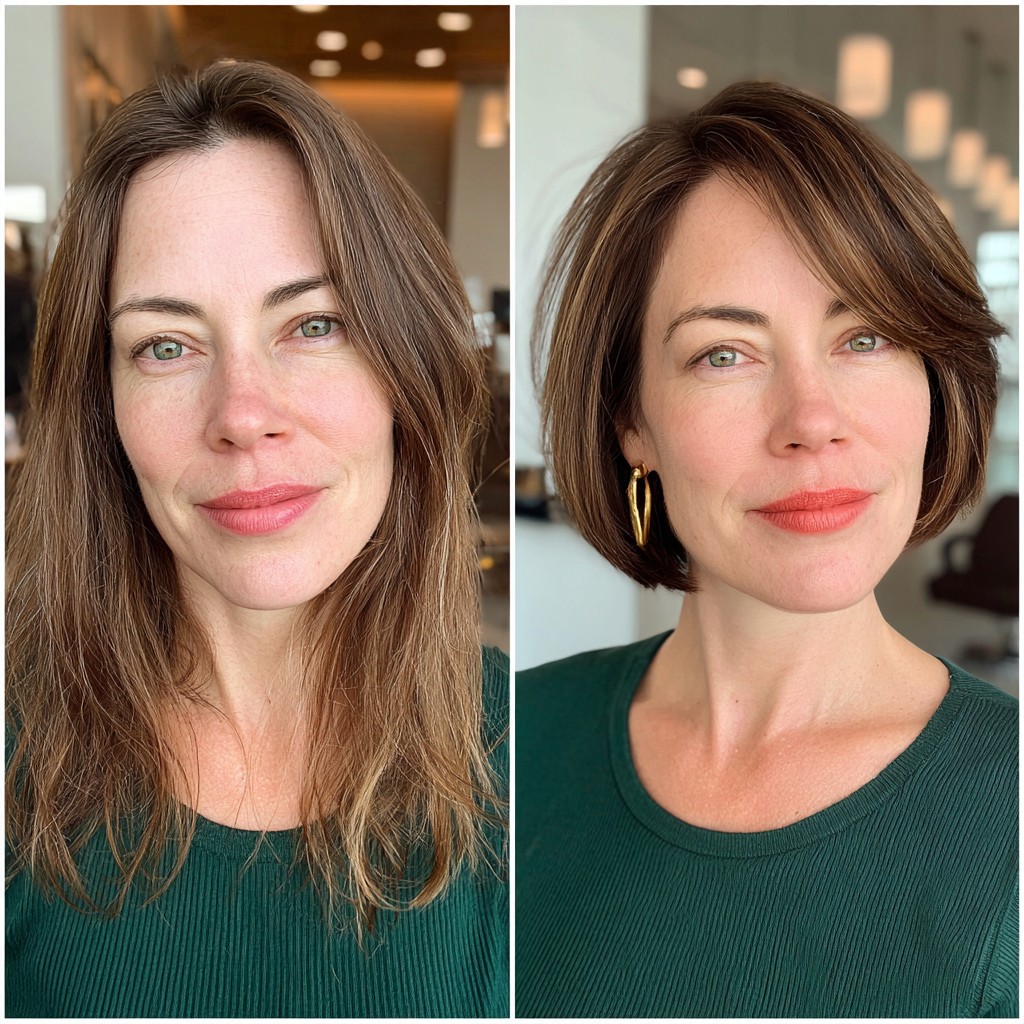 Sleek Brown Bob Transition