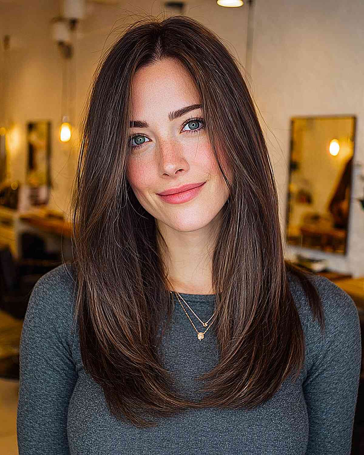 Sleek Long Layered Cut with Natural Shine