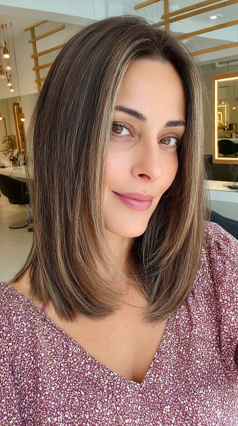 Sleek Mid-Length Cut with Subtle Highlights