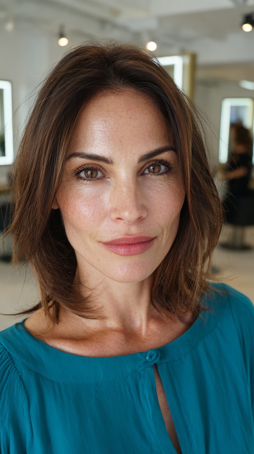 Smooth Brunette Layered Lob