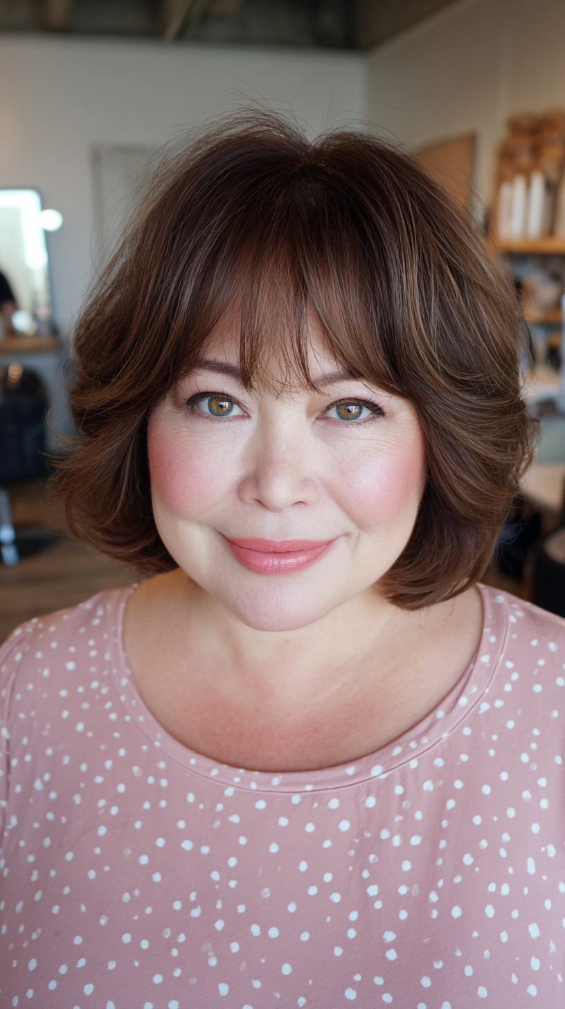 Soft Chestnut Bob with Swooping Bangs