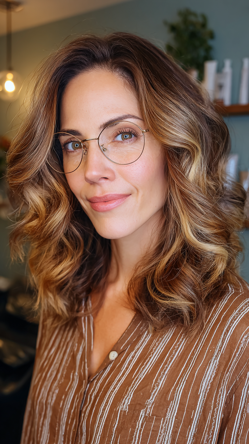 Soft Copper and Blonde Balayage with Defined Curls