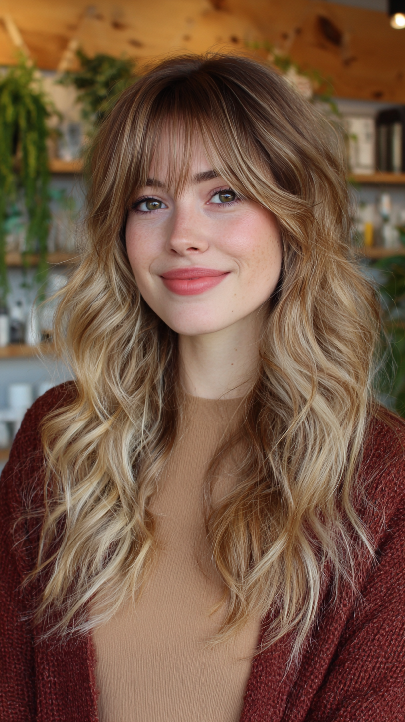 Softly Textured Blonde Waves with Fringe