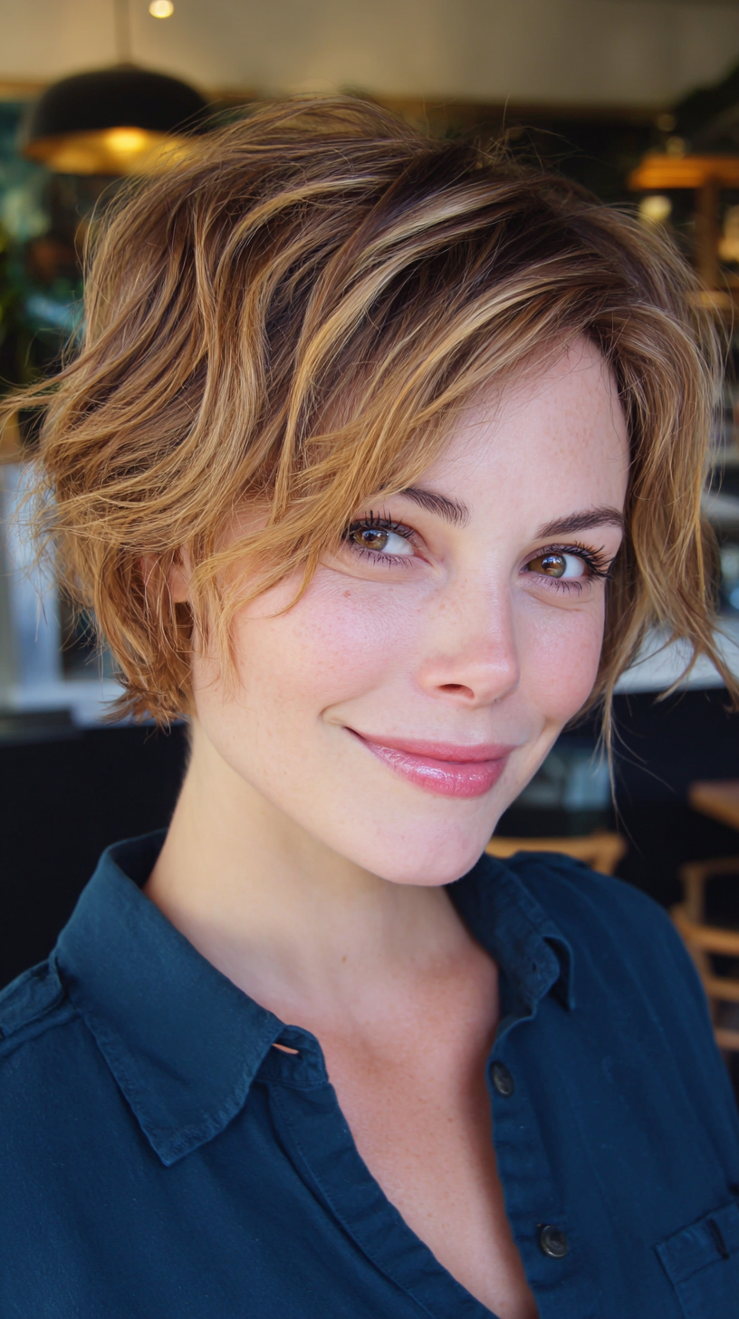 Softly Textured Golden Pixie Bob with Effortless Waves